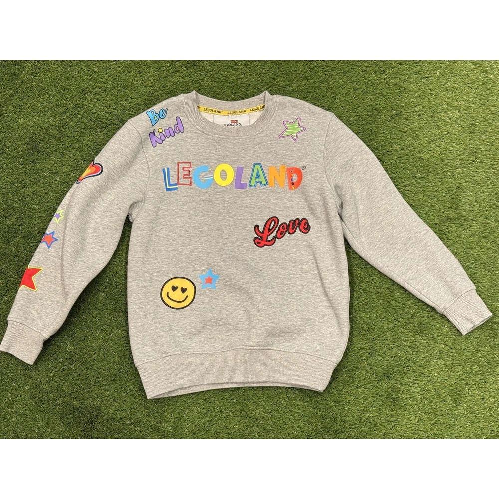 Legoland California Kids Youth Medium Sweater Gray Crewneck All Over Print AOP
